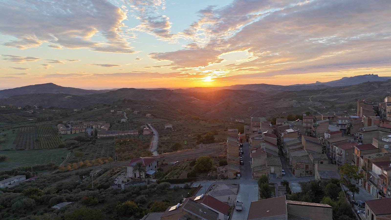 Sunset over the hills of inland Sicily