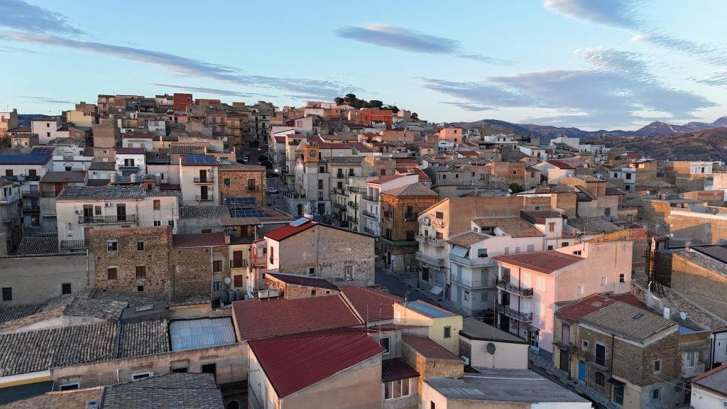 Aerial view of Cianciana, a hill town in the Agrigento countryside of Sicily